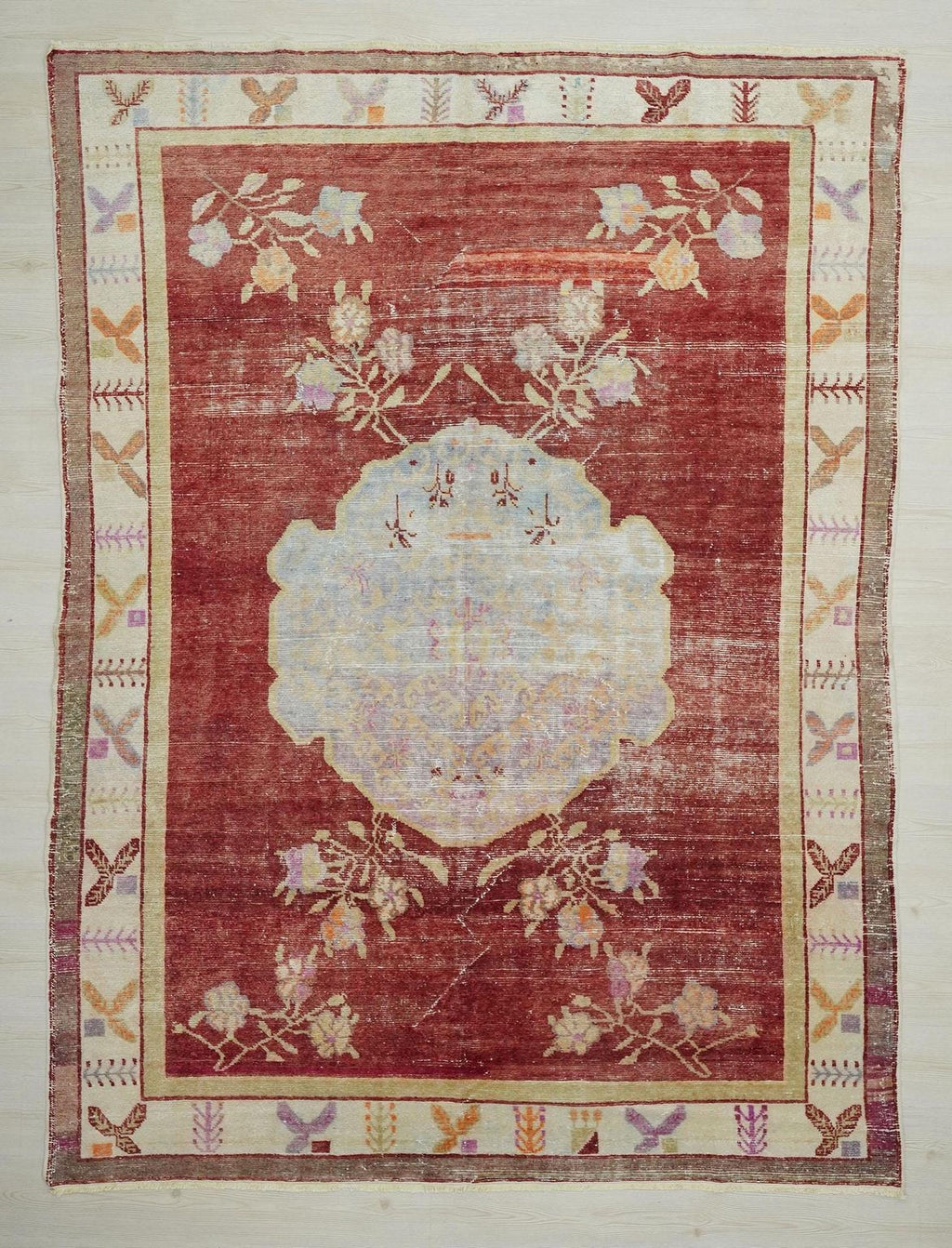 1930s Antique Decor Wool Turkish Area Rug: 7x9.4 ft, West Anatolian Carpet Rugs.