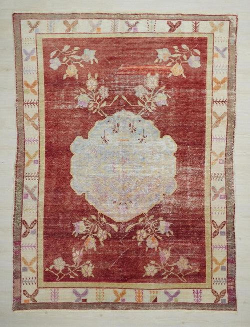 1930s Antique Decor Wool Turkish Area Rug: 7x9.4 ft, West Anatolian Carpet Rugs.
