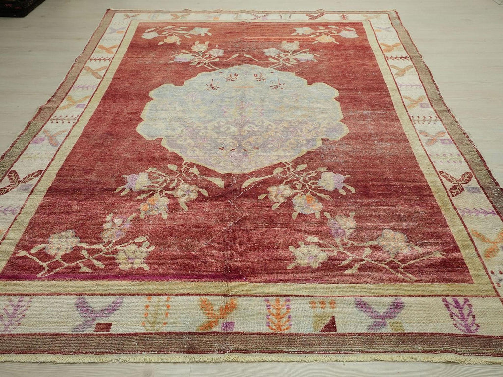 1930s Antique Decor Wool Turkish Area Rug: 7x9.4 ft, West Anatolian Carpet Rugs.