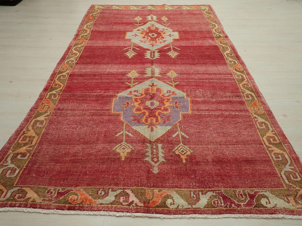 1940s One Of A Kind Antique Turkish Wool Rug,Red,Blue Artistic Rugs 5x10 Ft.