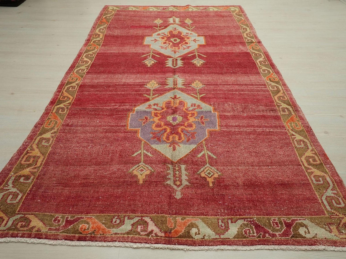 1940s One Of A Kind Antique Turkish Wool Rug,Red,Blue Artistic Rugs 5x10 Ft.