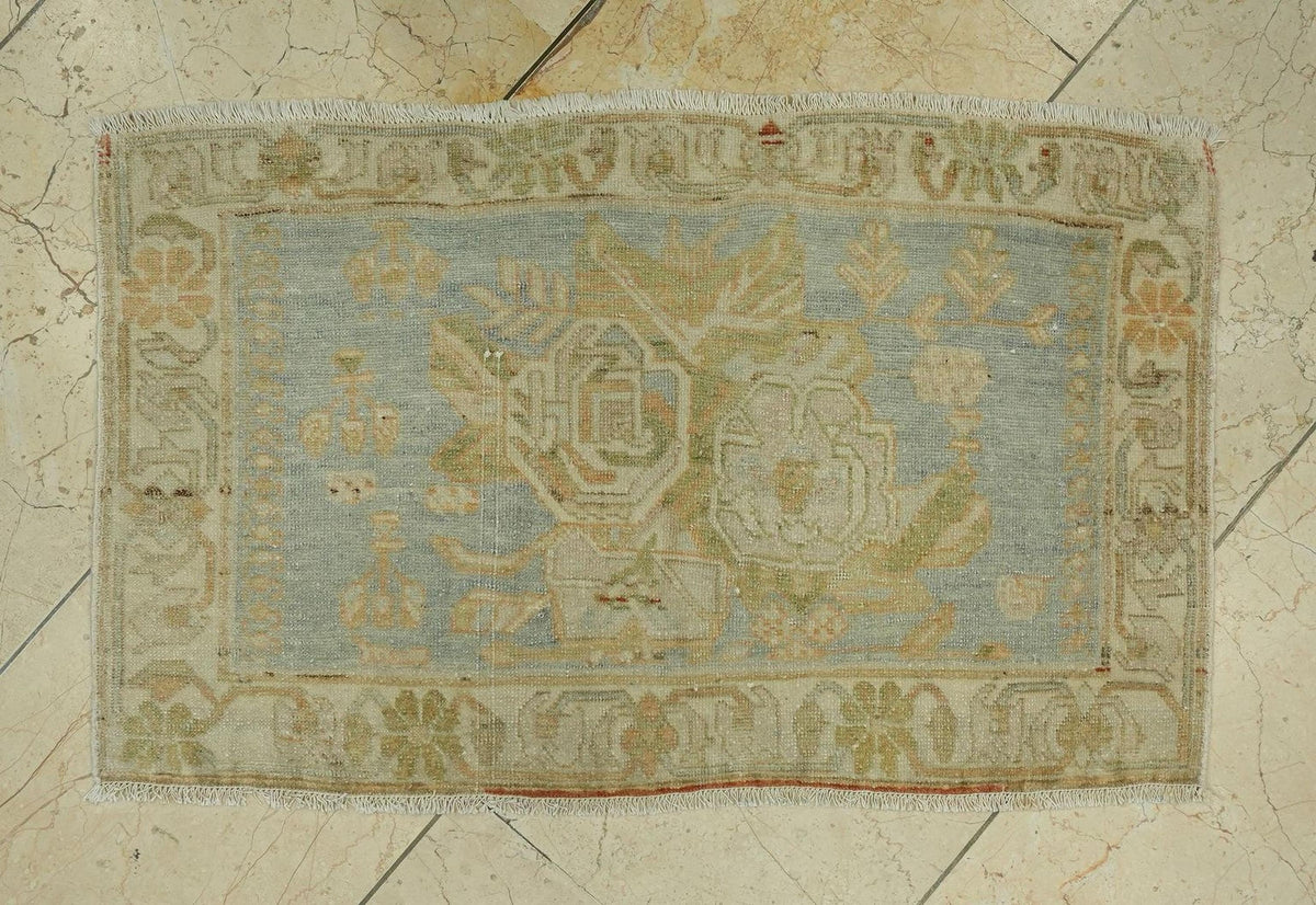 Wall Or Table Decor Small Size Antique Handmade Rug: 1.6x2.7 Feet.