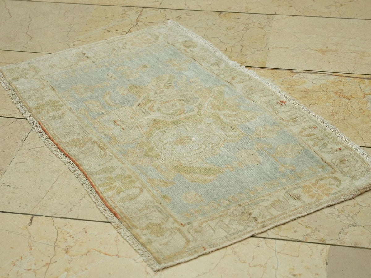 Wall Or Table Decor Small Size Antique Handmade Rug: 1.6x2.7 Feet.
