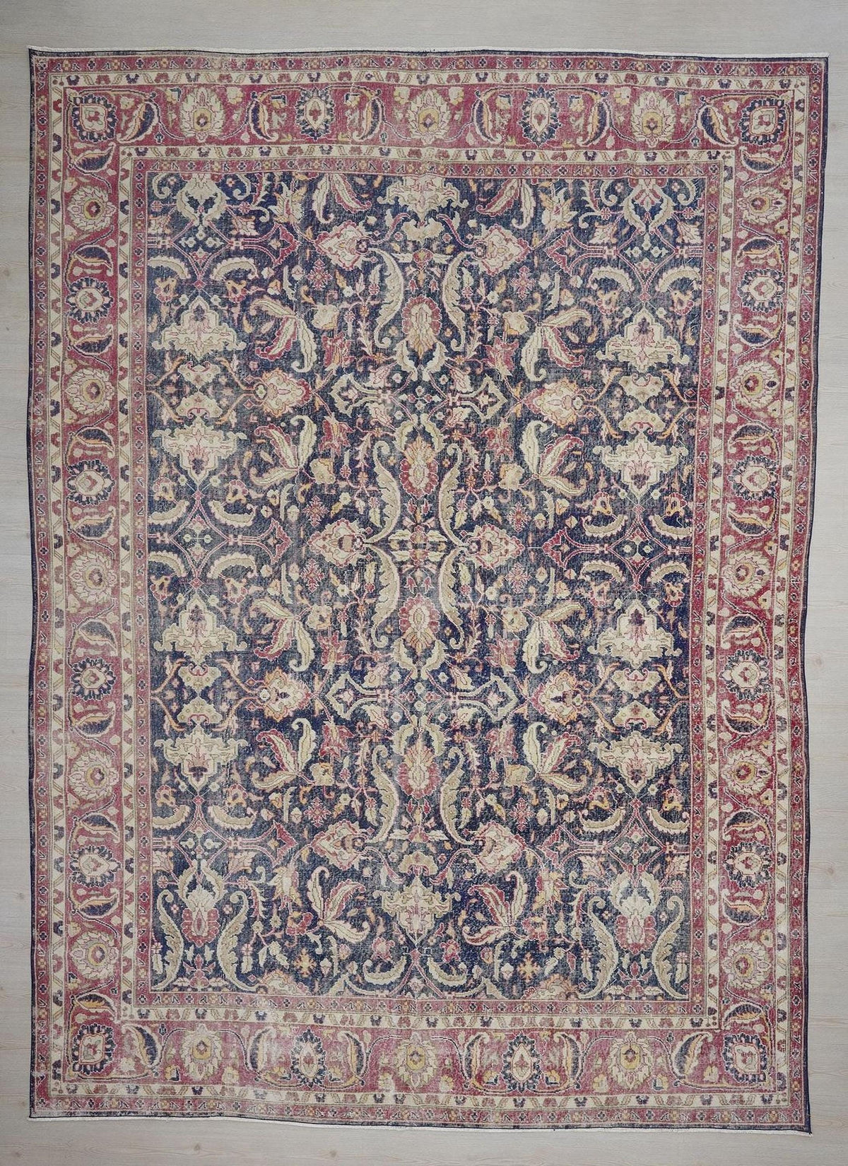 Oversize Navy Blue Oushak Rug: 9,6"x13,3" Feet, Vintage Floral Turkish Carpet Rugs.