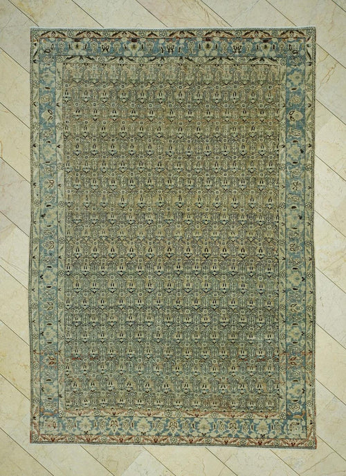 7x10 Antique Area Rug:Geometric Pattern Sky Blue & Chickpeas Colors Turkish Rugs