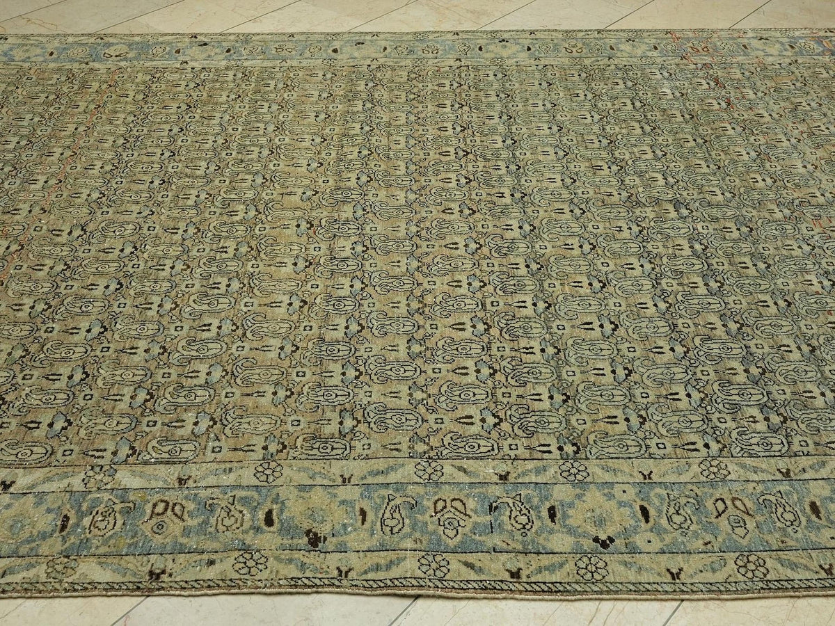 7x10 Antique Area Rug:Geometric Pattern Sky Blue & Chickpeas Colors Turkish Rugs