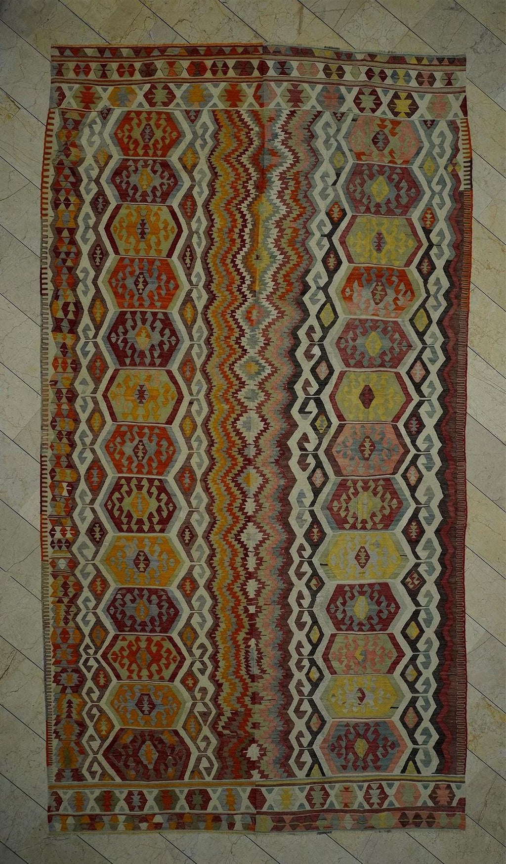 Antique Turkish Kilim Rug,8x15 Nineteen Century Design Flat Woven Rugs.