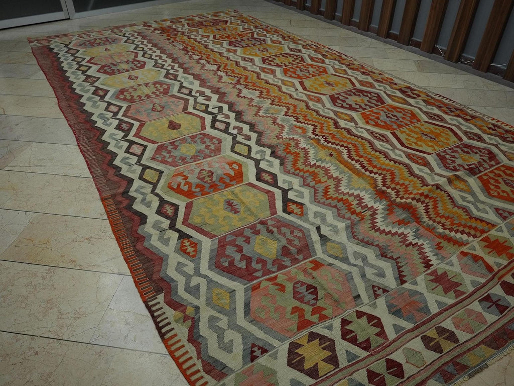 Antique Turkish Kilim Rug,8x15 Nineteen Century Design Flat Woven Rugs.
