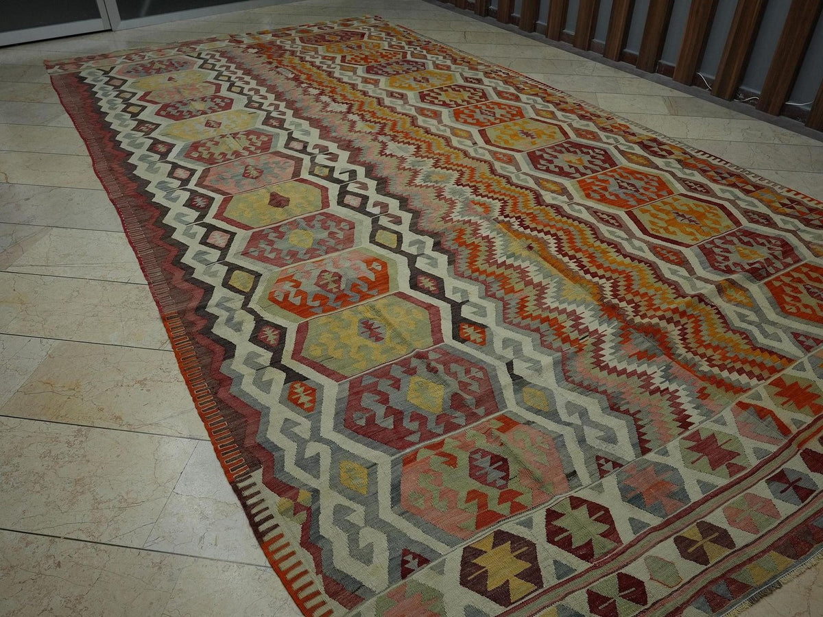 Antique Turkish Kilim Rug,8x15 Nineteen Century Design Flat Woven Rugs.