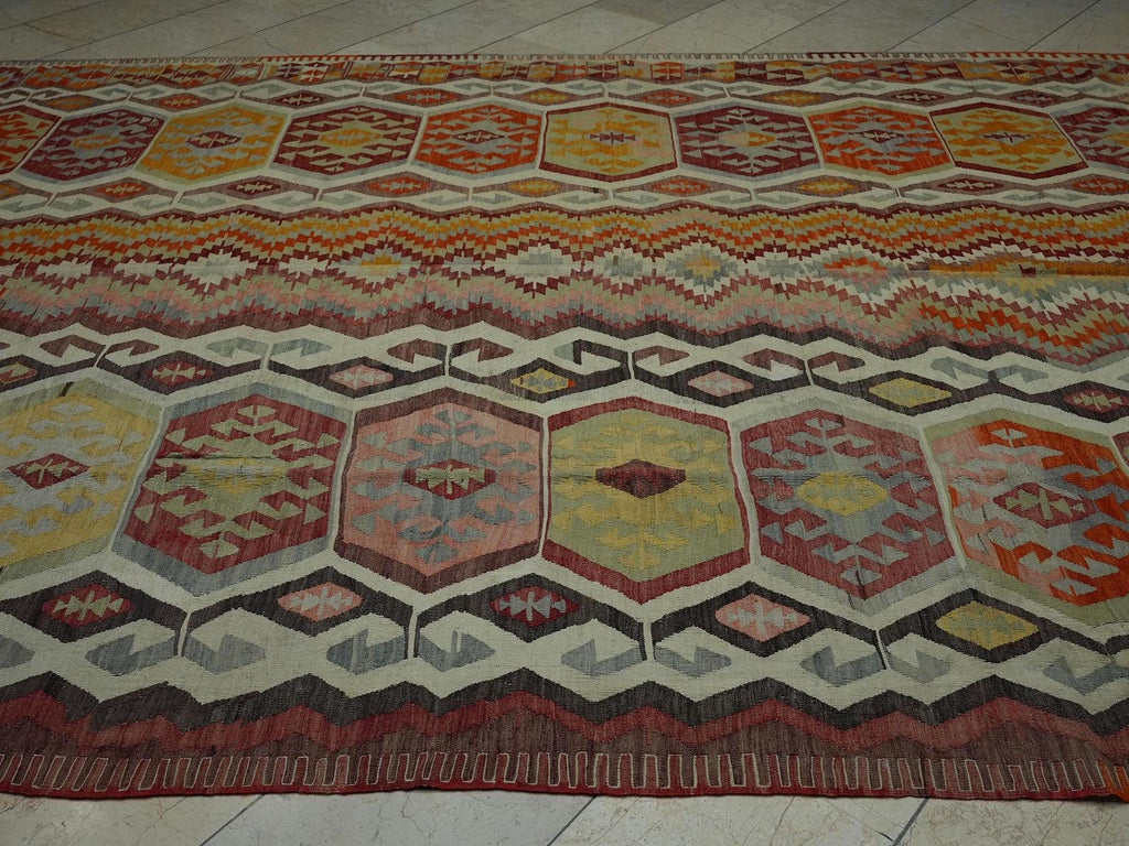 Antique Turkish Kilim Rug,8x15 Nineteen Century Design Flat Woven Rugs.