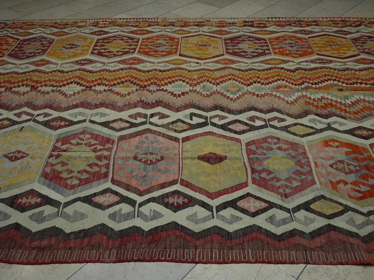 Antique Turkish Kilim Rug,8x15 Nineteen Century Design Flat Woven Rugs.