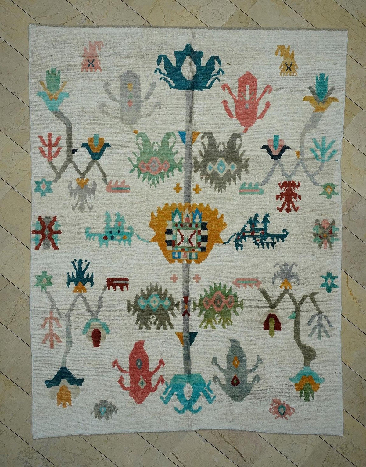 Primitive Oushak Design Hemp Area Rug: Beauty Colors Turkish Rugs, 8.5x11.3 ft