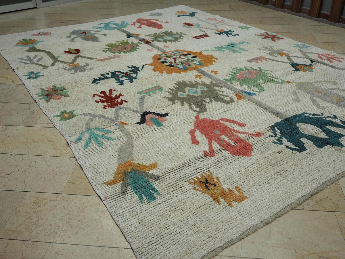 Primitive Oushak Design Hemp Area Rug: Beauty Colors Turkish Rugs, 8.5x11.3 ft