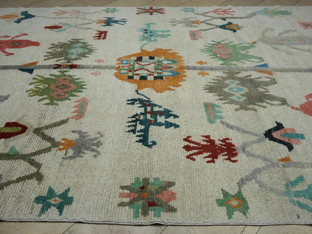 Primitive Oushak Design Hemp Area Rug: Beauty Colors Turkish Rugs, 8.5x11.3 ft