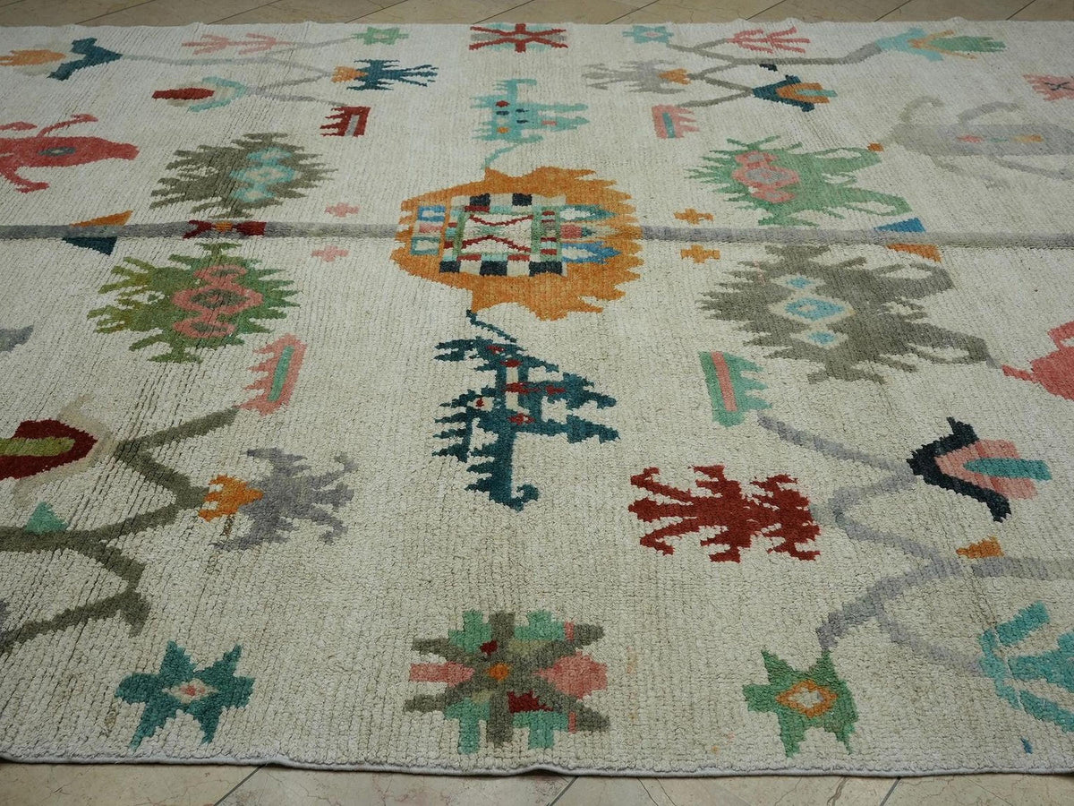 Primitive Oushak Design Hemp Area Rug: Beauty Colors Turkish Rugs, 8.5x11.3 ft