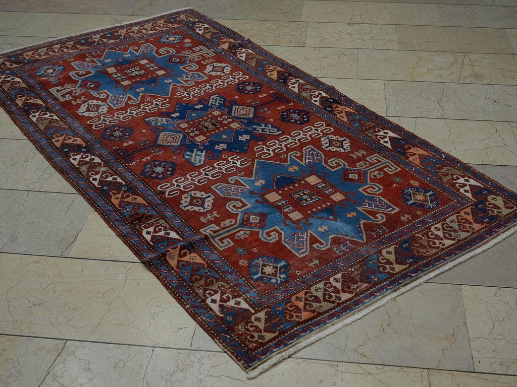 Antique Turquman Carpet Rug: 4x7 Colorful Turkmenistan Derbent Rugs.