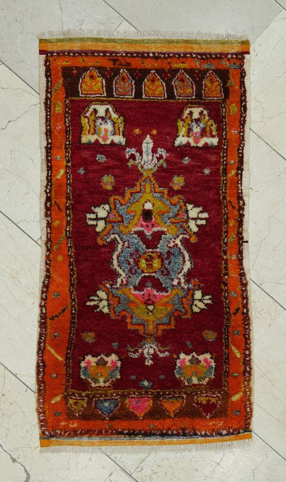 Wall Hanging Antique Baby Sheep Wool Woven Small Turkish Rug,2x4 Ft.Unusually Rugs.