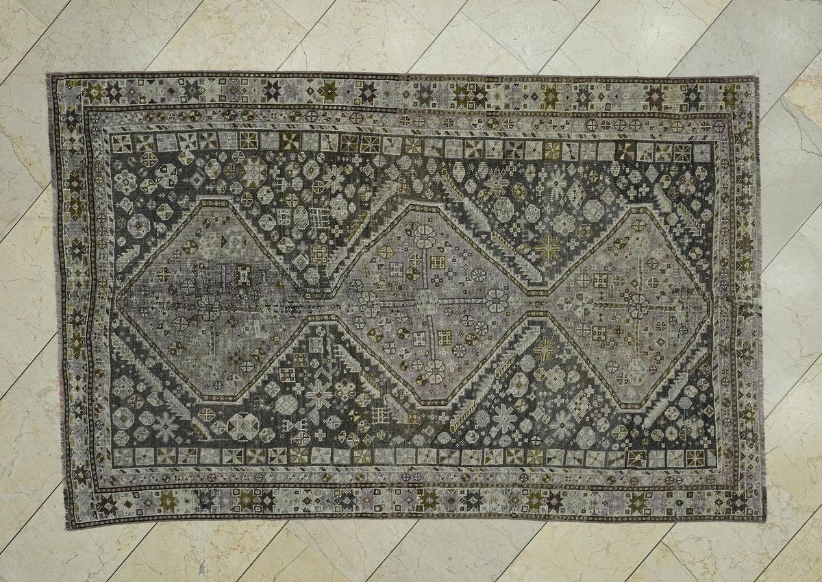 Kurdish Siraz Carpet Rug,4.5x7 Double Knot Woven Blue Pastel Purple Beige Rugs.