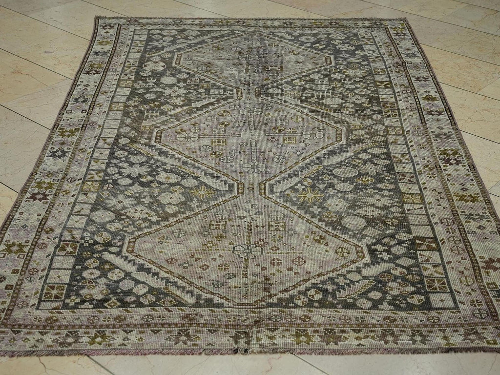 Kurdish Siraz Carpet Rug,4.5x7 Double Knot Woven Blue Pastel Purple Beige Rugs.