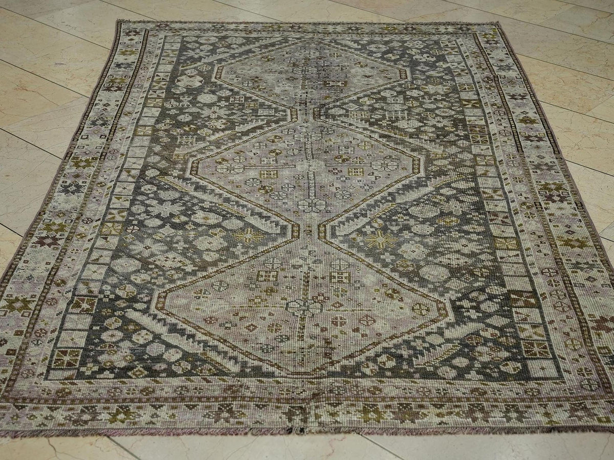 Kurdish Siraz Carpet Rug,4.5x7 Double Knot Woven Blue Pastel Purple Beige Rugs.