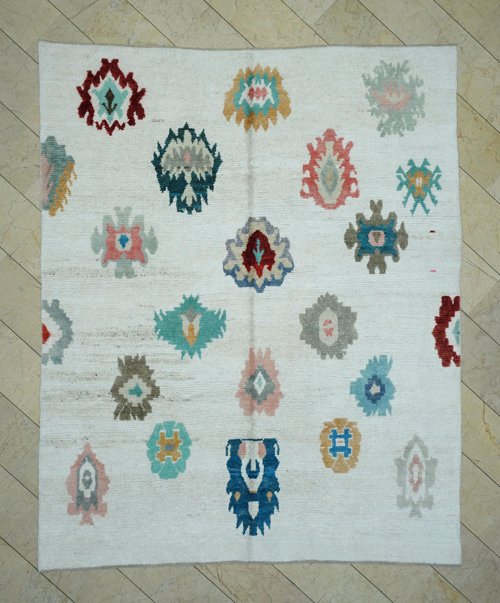 8x10 Oushak White Hemp Rug: Multi Color Handmade Turkish Carpet,Moroccan Style Rugs.