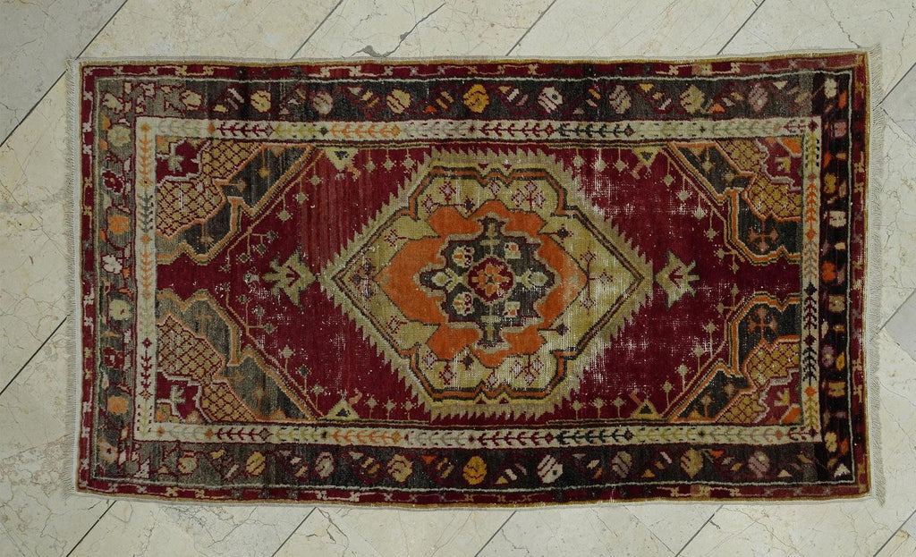 Antique Turkish Rug: 1930s Handmade Wool Denizli Carpet 3x5.2 ft