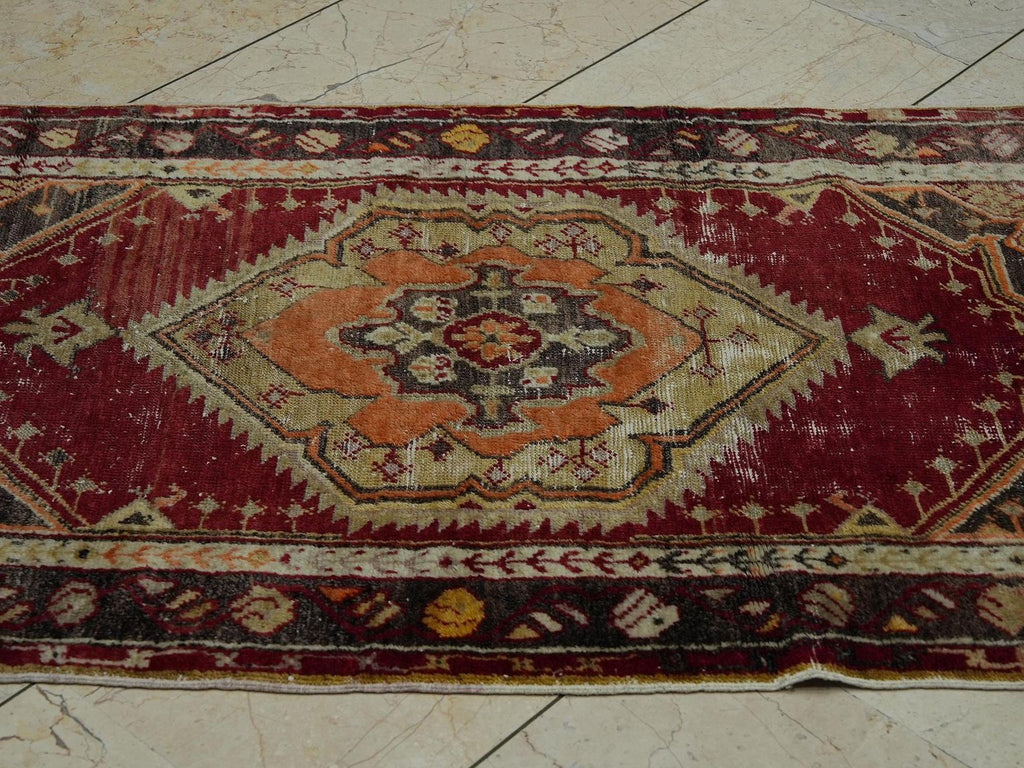 Antique Turkish Rug: 1930s Handmade Wool Denizli Carpet 3x5.2 ft