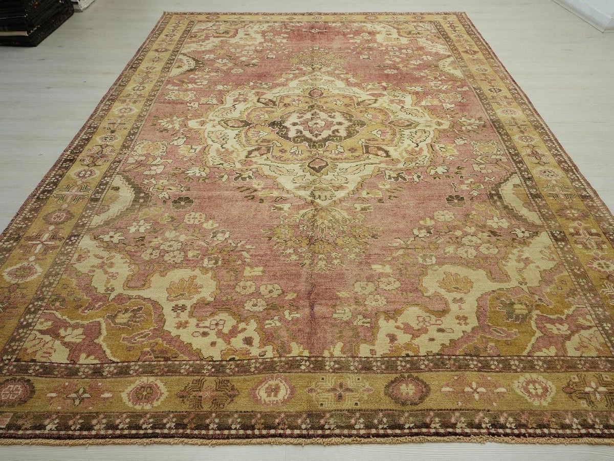 Primitive Design Antique Carpet Rug,Wool Vintage Rugs, 7.1x11.1 Feet 217x340 Cm,