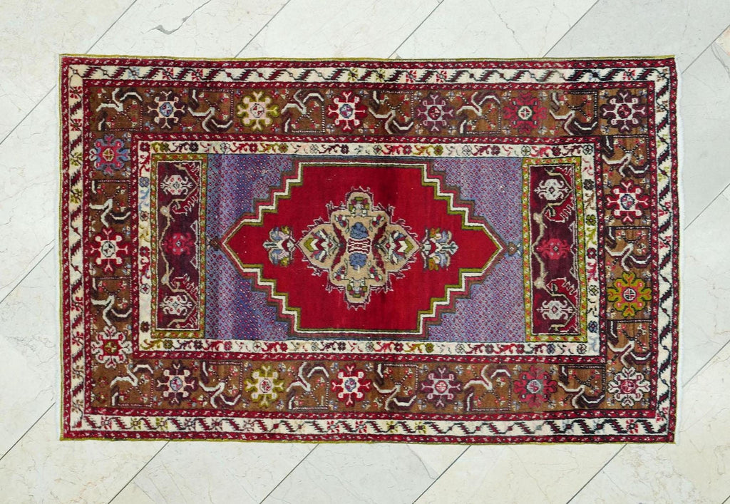 1940s Antique Cappadocia Handmade Carpet Rug: Old Turkish Wool Rugs.