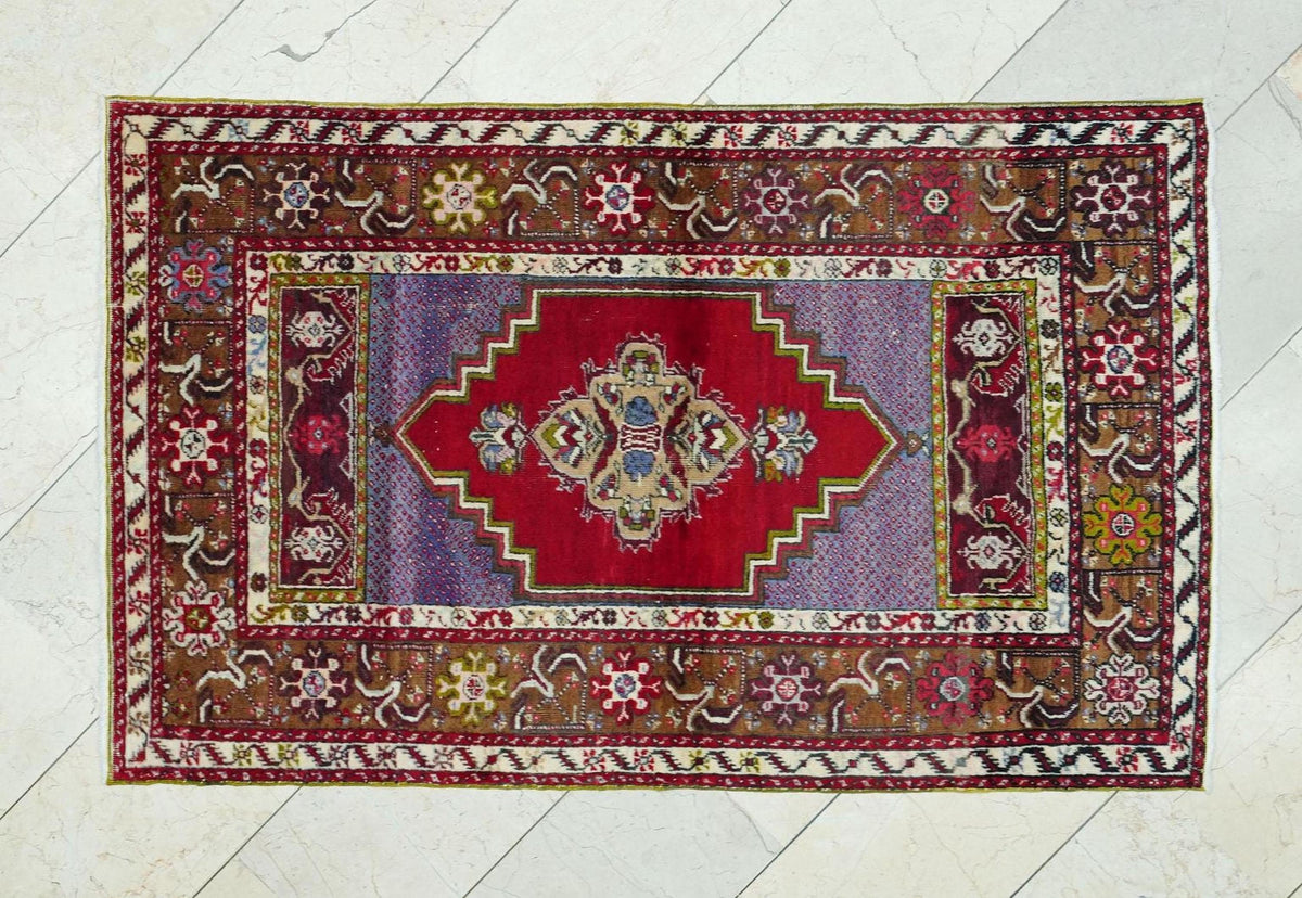 1940s Antique Cappadocia Handmade Carpet Rug: Old Turkish Wool Rugs.