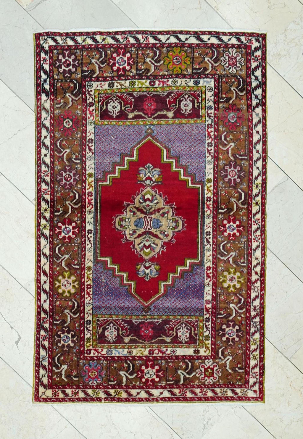 1940s Antique Cappadocia Handmade Carpet Rug: Old Turkish Wool Rugs.
