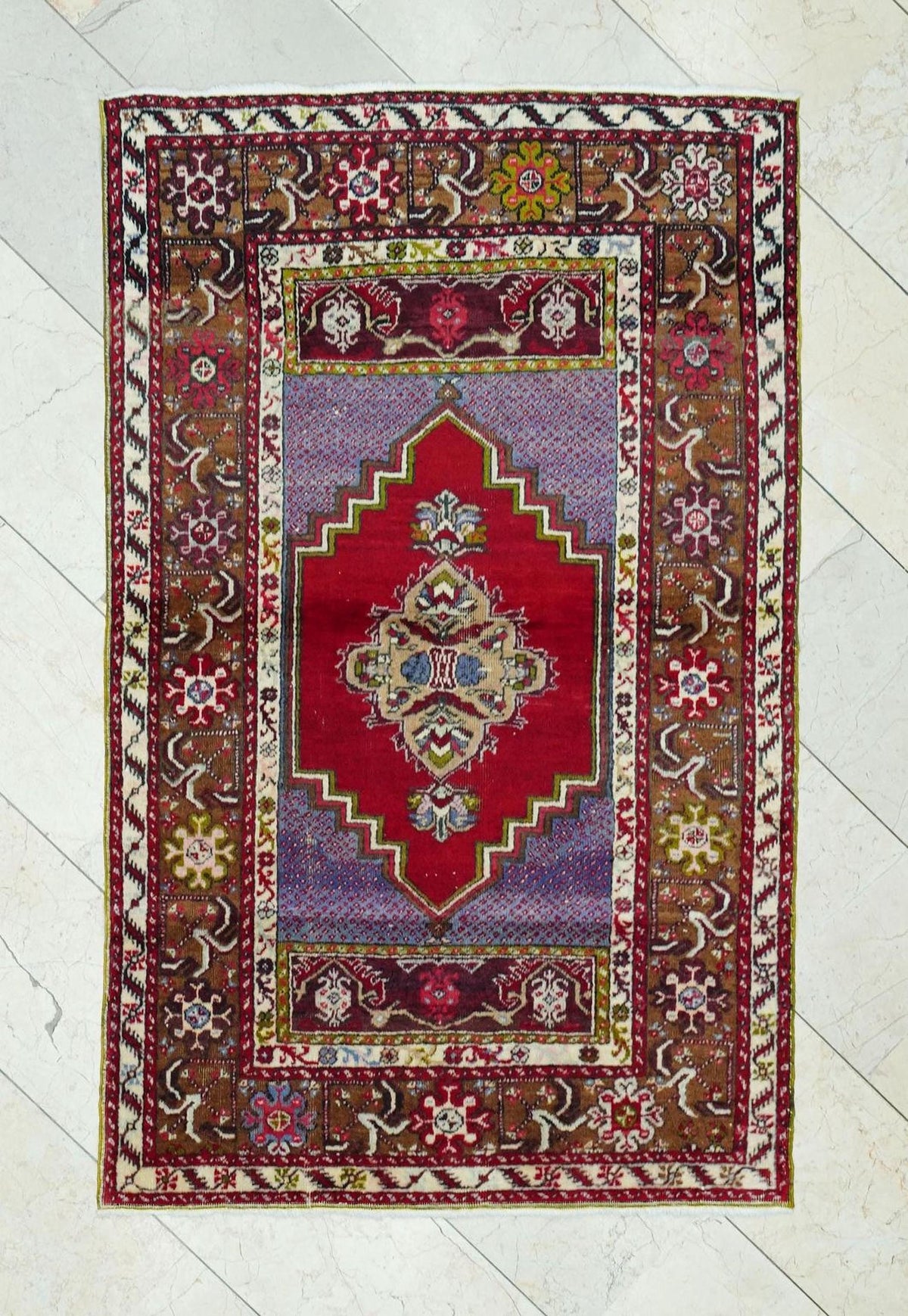 1940s Antique Cappadocia Handmade Carpet Rug: Old Turkish Wool Rugs.