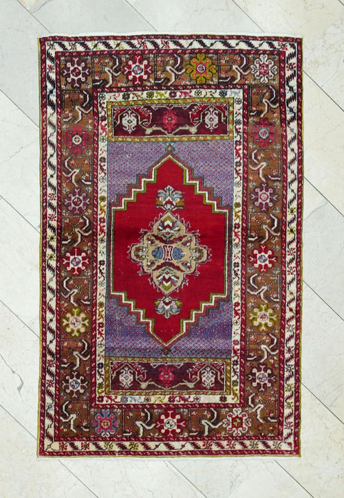 1940s Antique Cappadocia Handmade Carpet Rug: Old Turkish Wool Rugs.