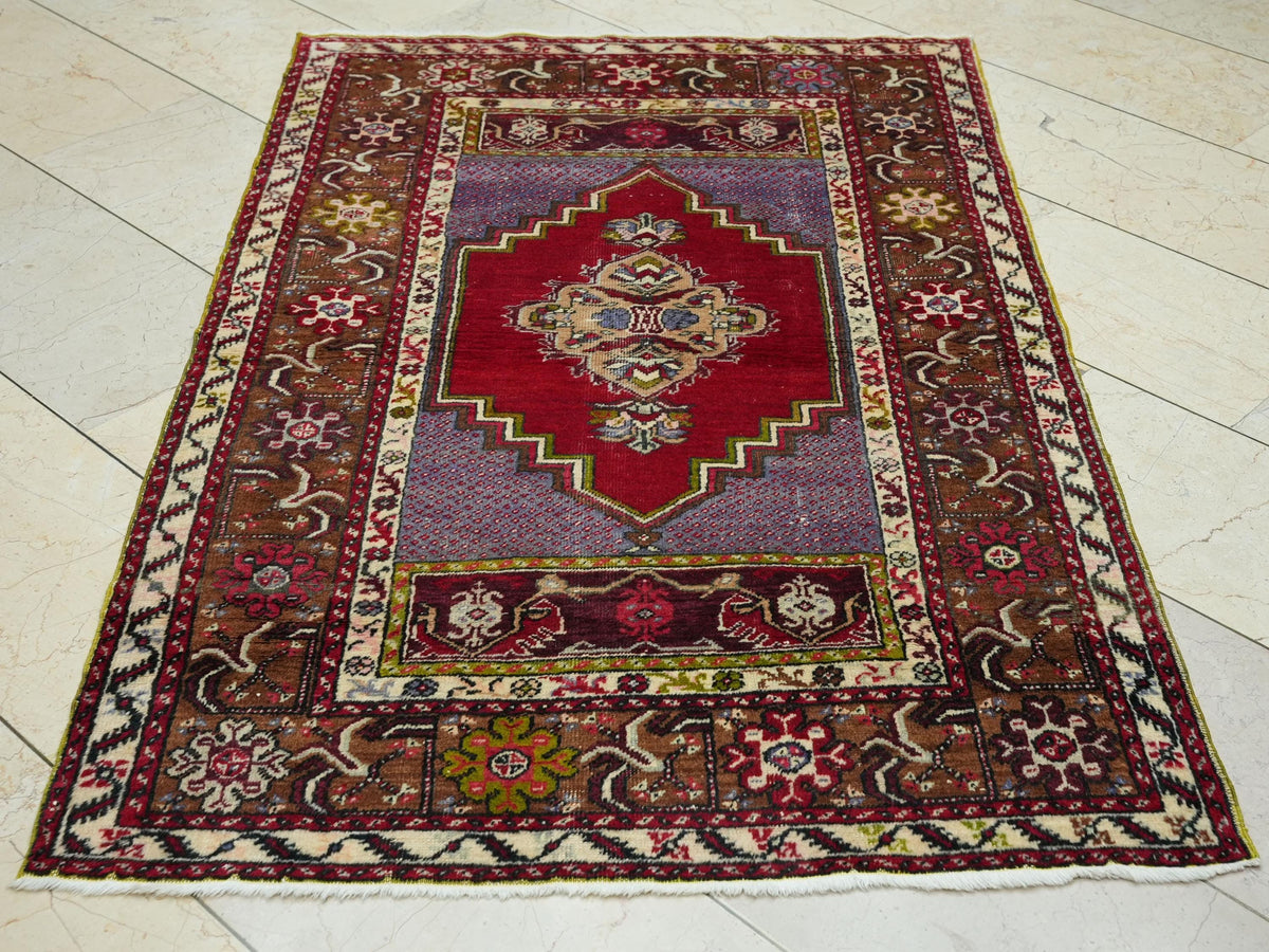 1940s Antique Cappadocia Handmade Carpet Rug: Old Turkish Wool Rugs.