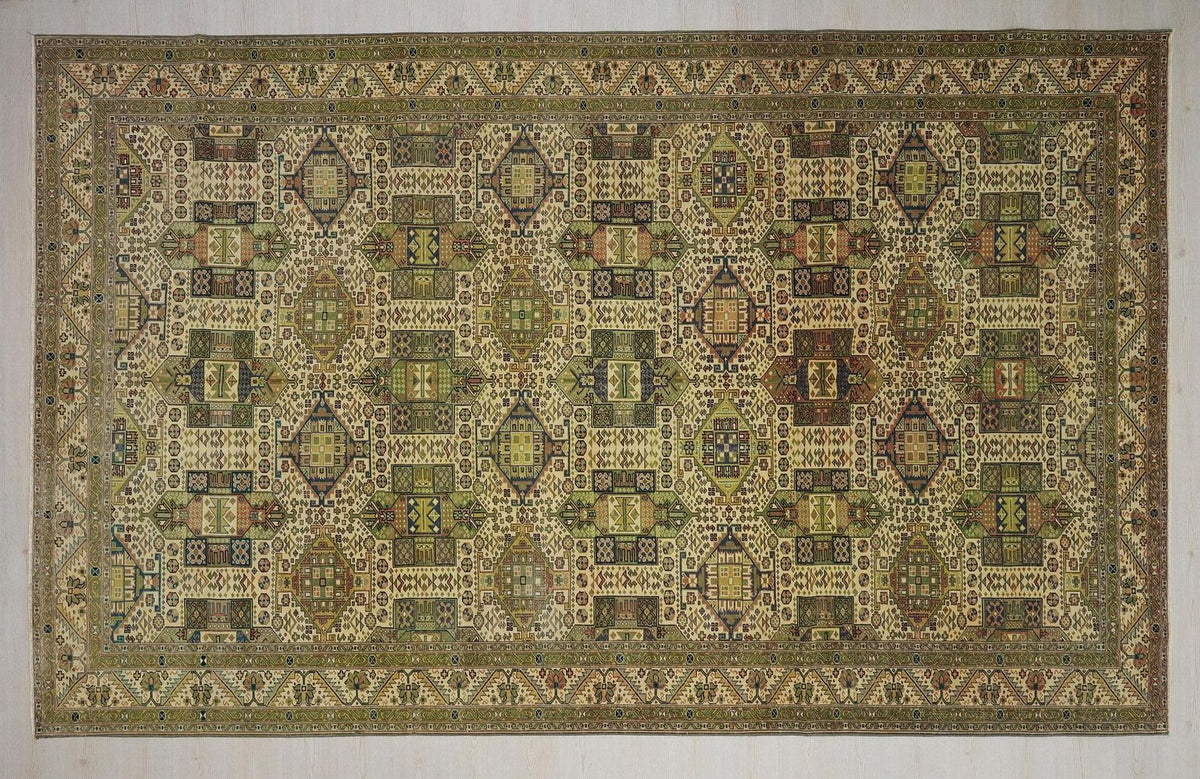 Oversized Vintage Kayseri Rug: 8.3"x13.4" Feet,Turkish Wool On Cotton Carpet Rugs.