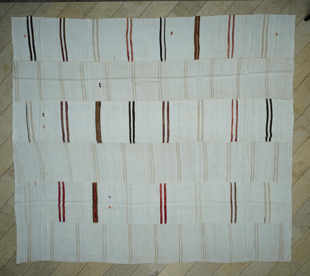 12x14 Scandinavian Style Broken Striped Hemp Kilim Rug: Oversized Turkish Flat-Woven Rugs.