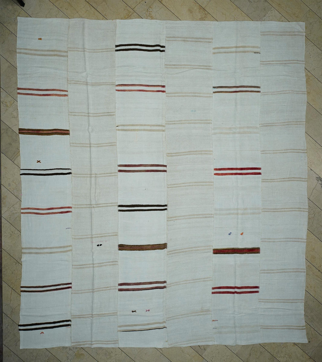 12x14 Scandinavian Style Broken Striped Hemp Kilim Rug: Oversized Turkish Flat-Woven Rugs.