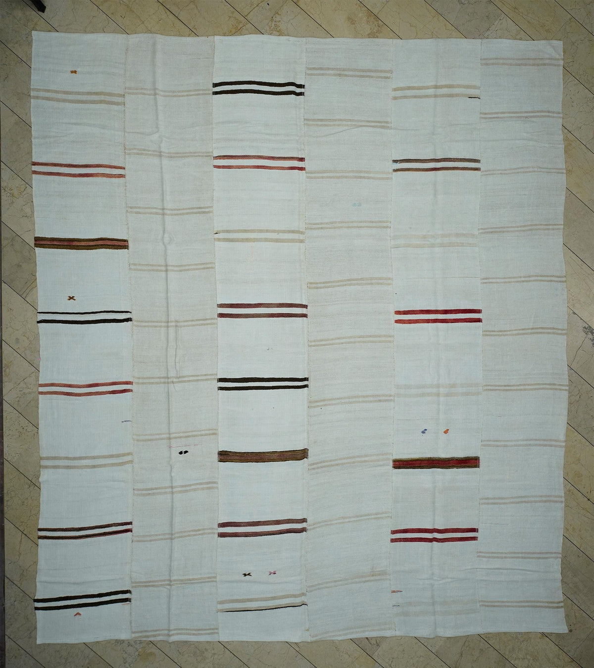 12x14 Scandinavian Style Broken Striped Hemp Kilim Rug: Oversized Turkish Flat-Woven Rugs.