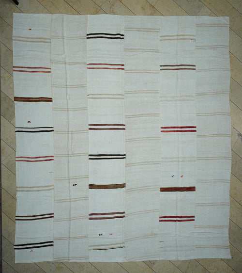 12x14 Scandinavian Style Broken Striped Hemp Kilim Rug: Oversized Turkish Flat-Woven Rugs.