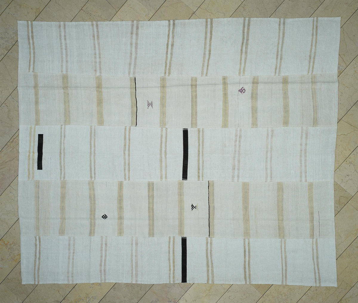 9x11 Handmade Broken Stripe Patchwork Hemp Kilim Rug: Home Living Floor Decor Neutral Rugs.