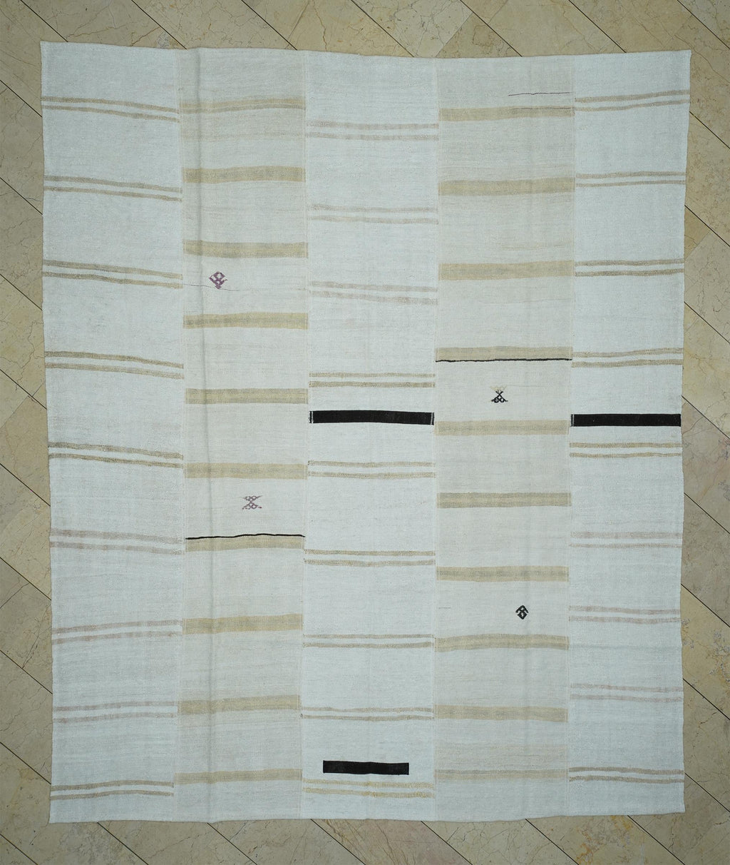 9x11 Handmade Broken Stripe Patchwork Hemp Kilim Rug: Home Living Floor Decor Neutral Rugs.
