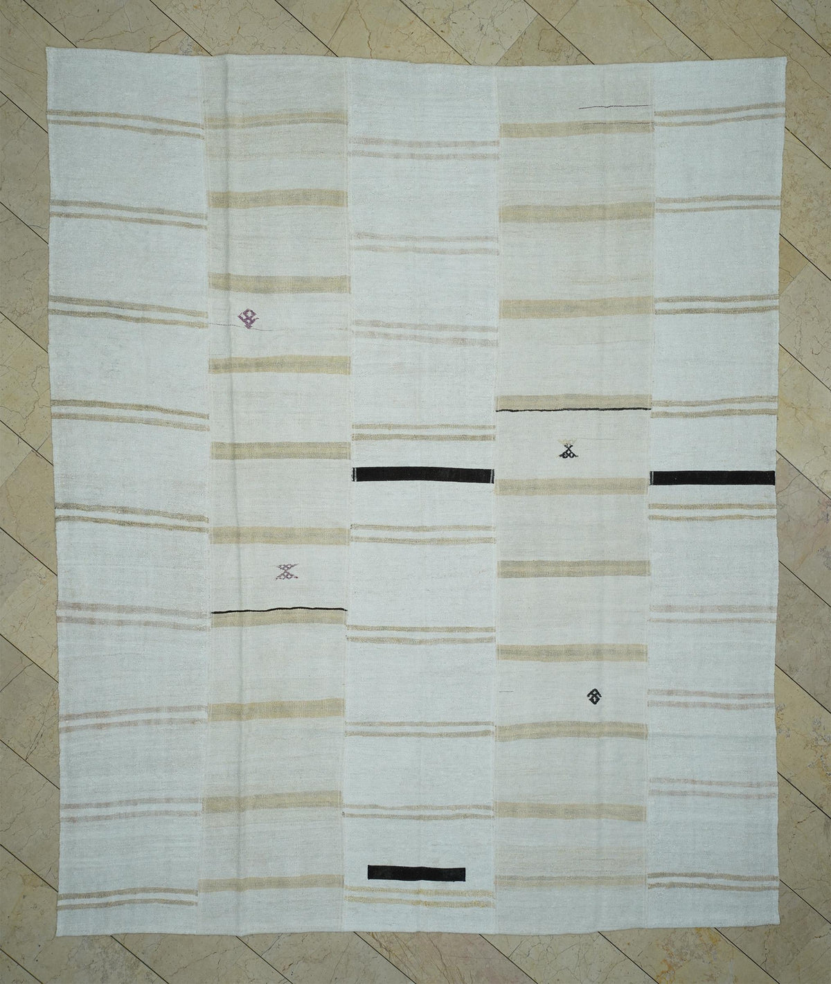 9x11 Handmade Broken Stripe Patchwork Hemp Kilim Rug: Home Living Floor Decor Neutral Rugs.
