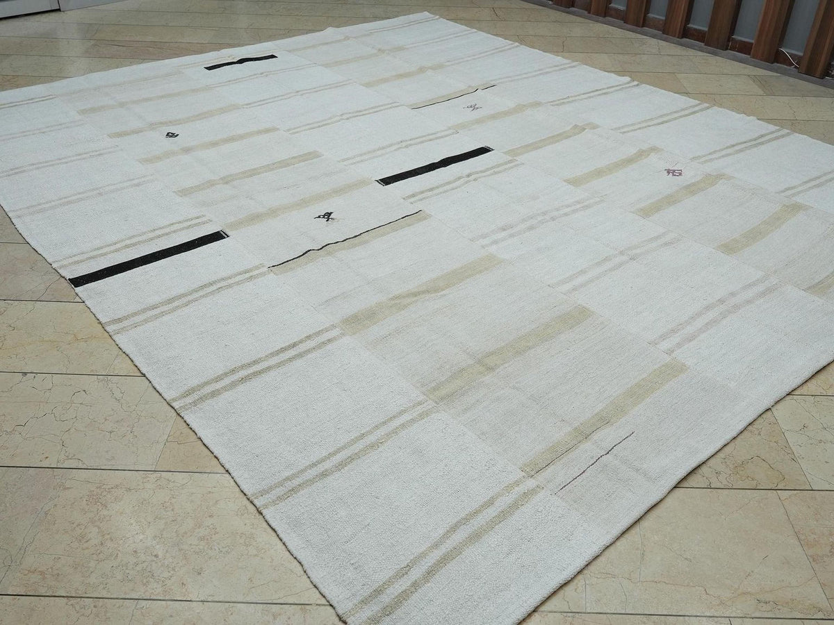 9x11 Handmade Broken Stripe Patchwork Hemp Kilim Rug: Home Living Floor Decor Neutral Rugs.