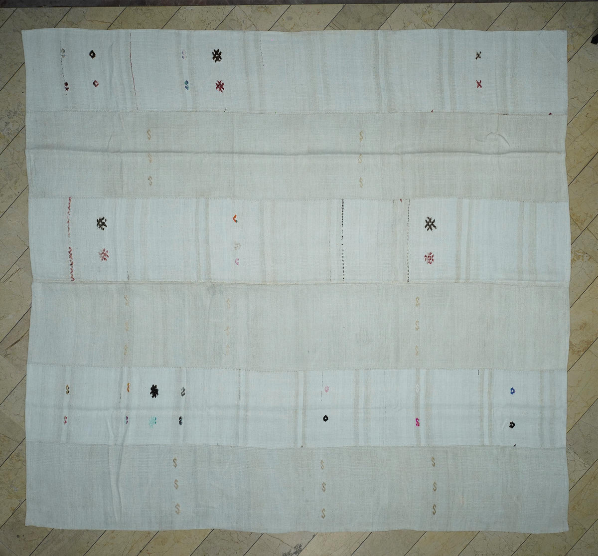 12x13 Oversized Flat-weave Turkish Hemp Kilim Rug: Scandinavian Style Striped Pattern Rugs.
