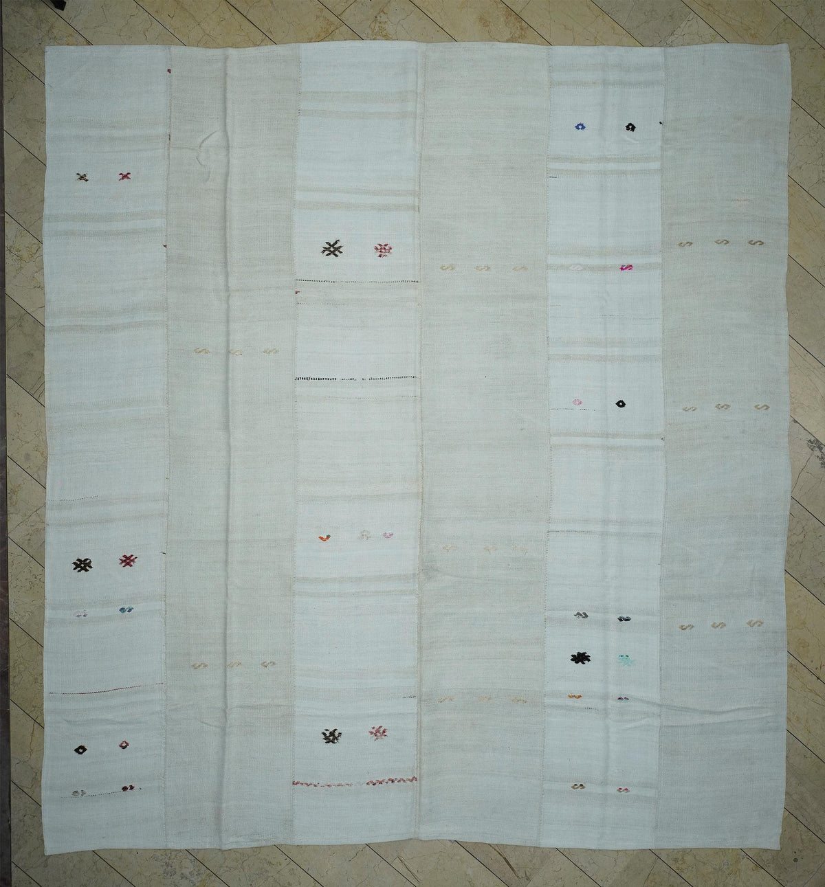 12x13 Oversized Flat-weave Turkish Hemp Kilim Rug: Scandinavian Style Striped Pattern Rugs.