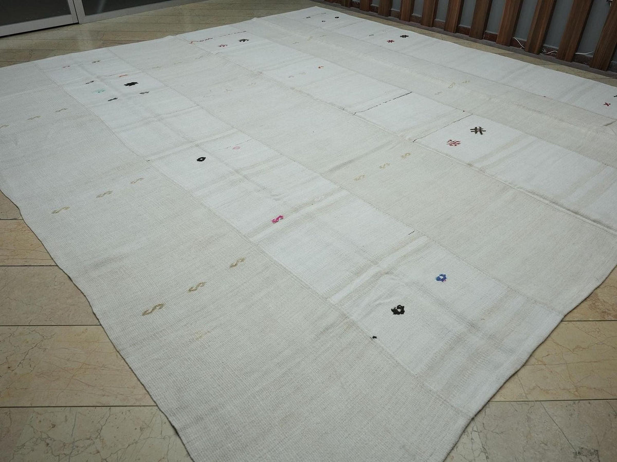 12x13 Oversized Flat-weave Turkish Hemp Kilim Rug: Scandinavian Style Striped Pattern Rugs.