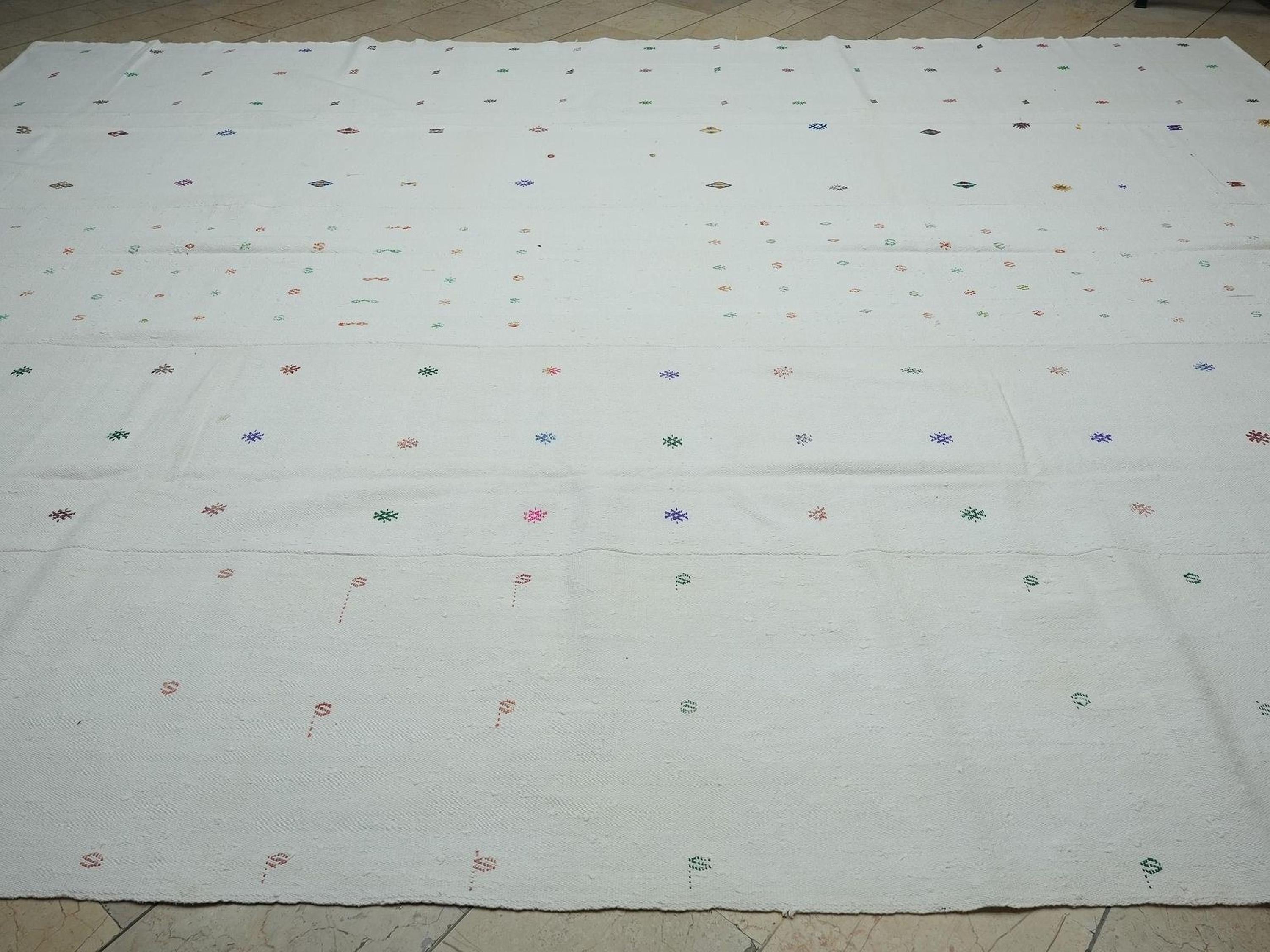 11x15 Oversized Pure Cotton Kilim Rug: Scandinavian Style Home Living Floor Decor Rugs.
