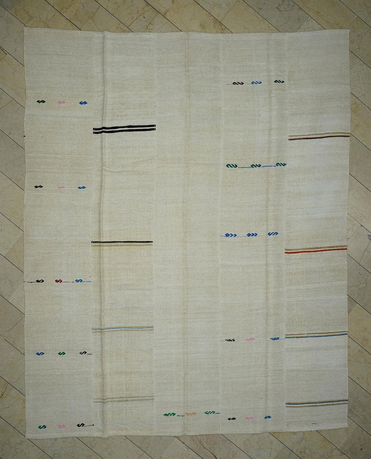 11x13 Vintage Striped Turkish Hemp Rug: Oversized Scandinavian Style Home Floor Decor Rugs.