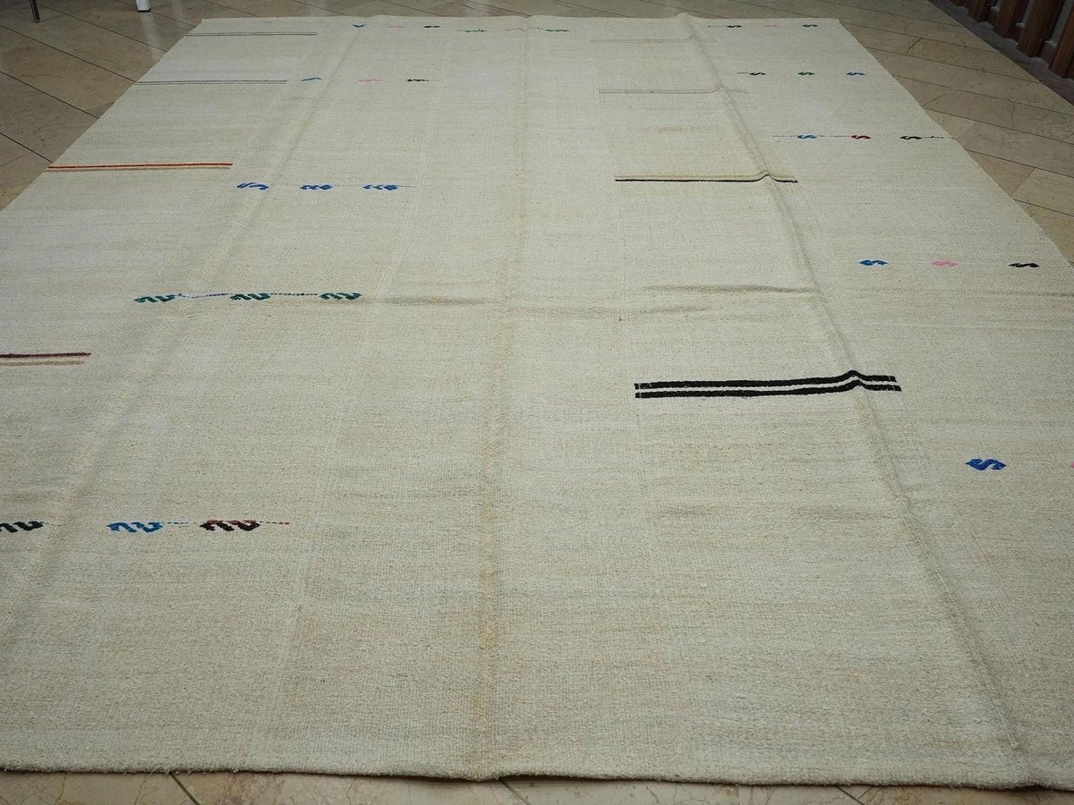 11x13 Vintage Striped Turkish Hemp Rug: Oversized Scandinavian Style Home Floor Decor Rugs.