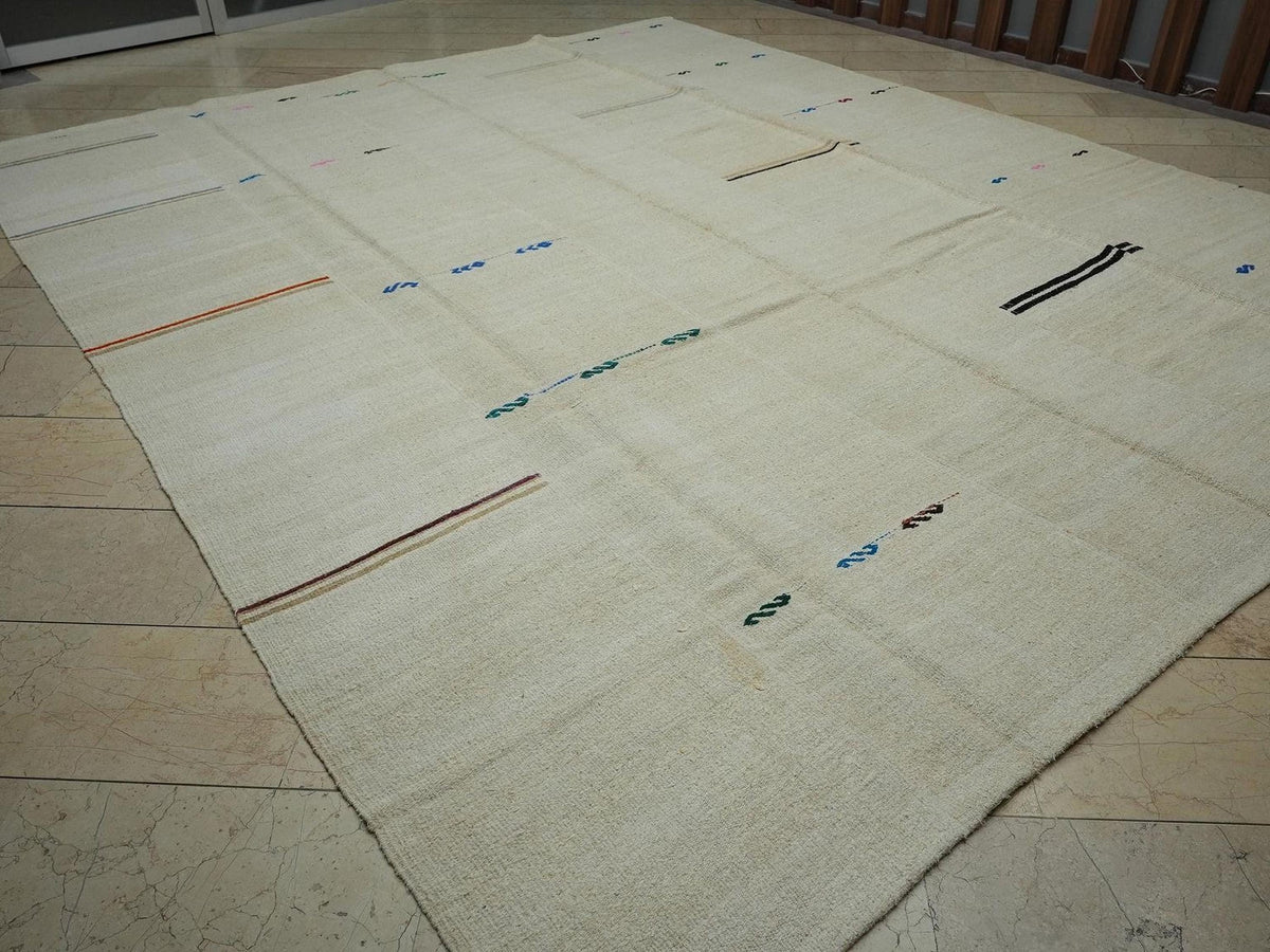11x13 Vintage Striped Turkish Hemp Rug: Oversized Scandinavian Style Home Floor Decor Rugs.